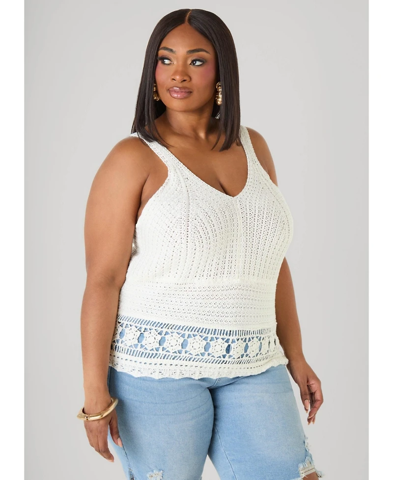 Ashley Stewart Women's Crochet V Neck Top