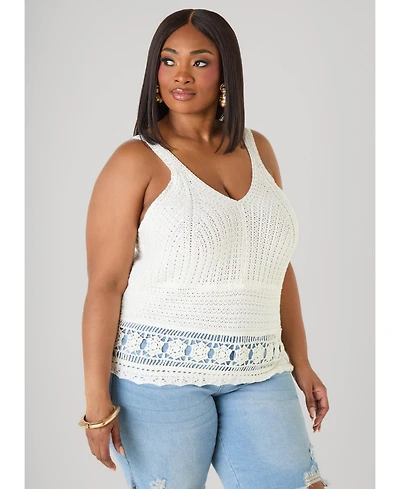 Ashley Stewart Women's Crochet V Neck Top