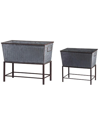 Clihome Rustic Metal Planters with Stands Set of 2