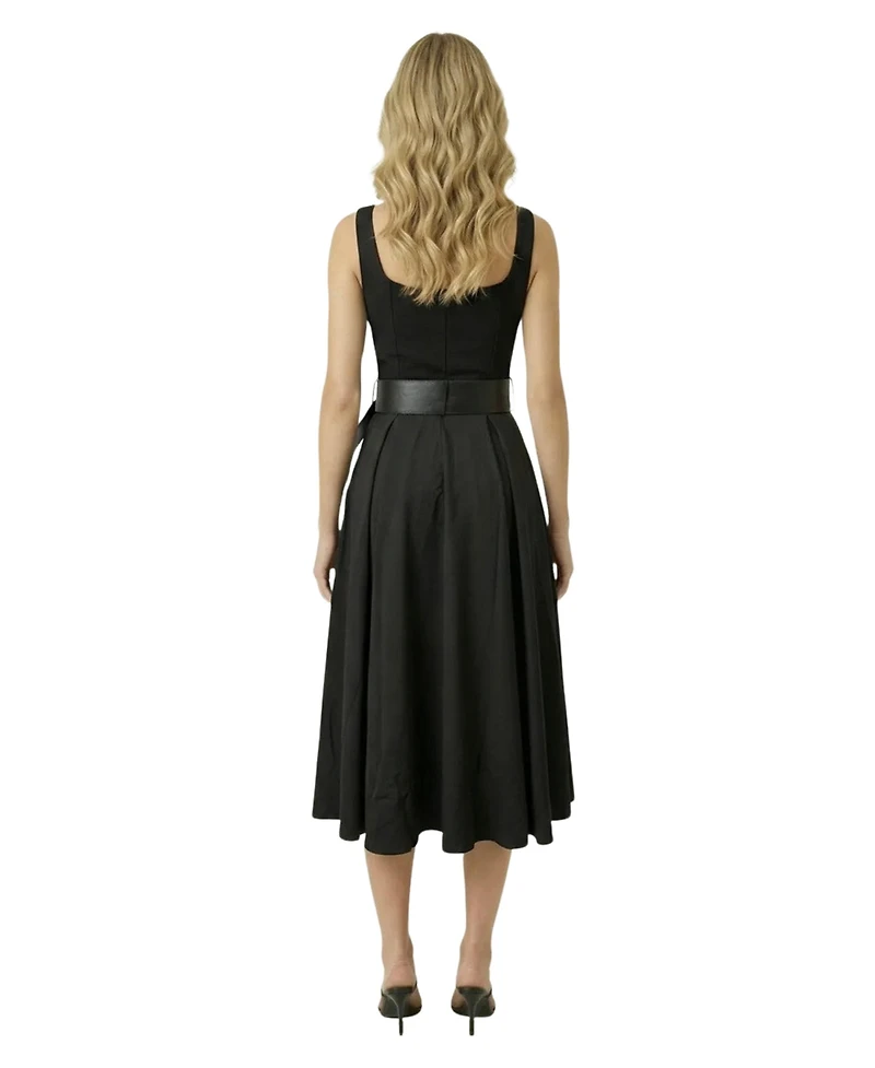 Modenaire Women's Belted Scoop-Neck Midi Dress