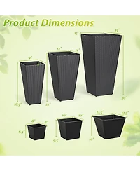 Gymax Set of 3 Rattan Plant Pots with Removable Plastic Liners Pre-Marked Drainage Holes