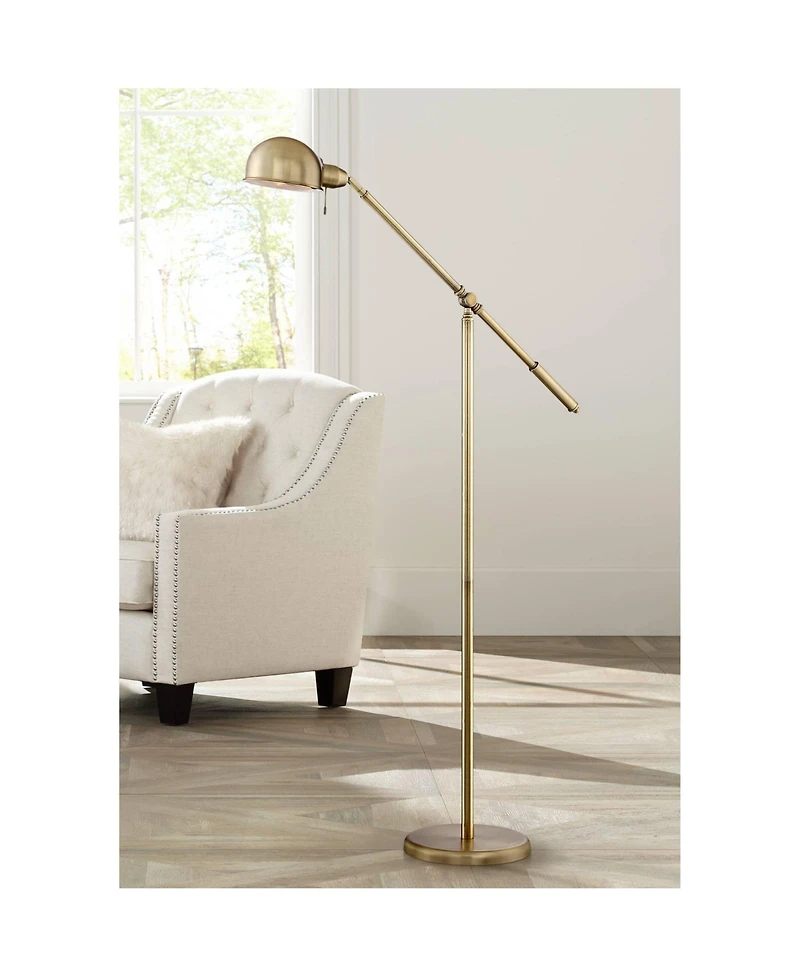 360 Lighting Traditional Pharmacy Floor Lamp with Usb Charging Port 55" Tall Brass Dome Shade Adjustable Arm for Living Room Reading