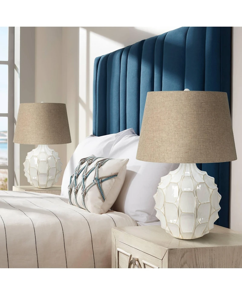 Possini Euro Design Cosgrove Modern Mid Century Table Lamps 26 1/2" High Set of 2 Glazed Ceramic Light Linen Drum Shade for Living Room
