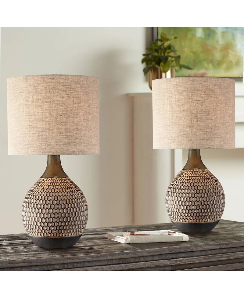 360 Lighting Emma 21" High Small Mid Century Modern Accent Table Lamps Set of 2 Wood Finish Ceramic Living Room Bedroom
