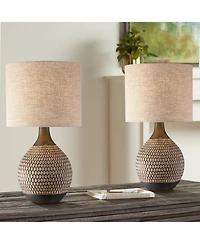 360 Lighting Emma 21" High Small Mid Century Modern Accent Table Lamps Set of 2 Wood Finish Ceramic Living Room Bedroom