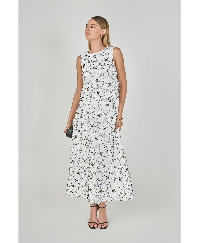 endless rose Women's Floral Beaded Midi Skirt