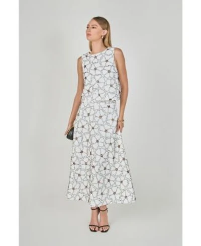 Endless Rose Womens Floral Beaded Sleeveless Top Midi Skirt