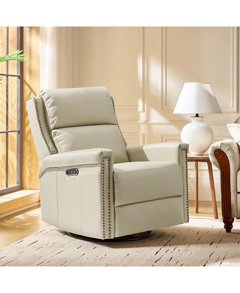 Hulala Home Medlin Transitional Faux Leather Dual Motor Swivel Rocker Recliner with Usb Ports