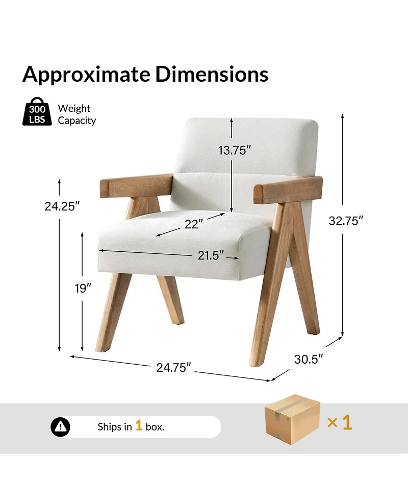 Hulala Home Donohoe Mid-Century Modern Accent Chair With Curved Wood Arms
