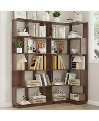 Rainsken 5 Tier L Shaped Bookcase, Modern Geometric Wood Corner Bookshelf, for Home Office, Living Room, Bedroom