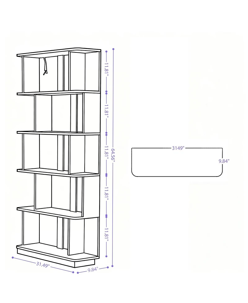Rainsken 5 Tier L Shaped Bookcase, Modern Geometric Wood Corner Bookshelf, for Home Office, Living Room, Bedroom