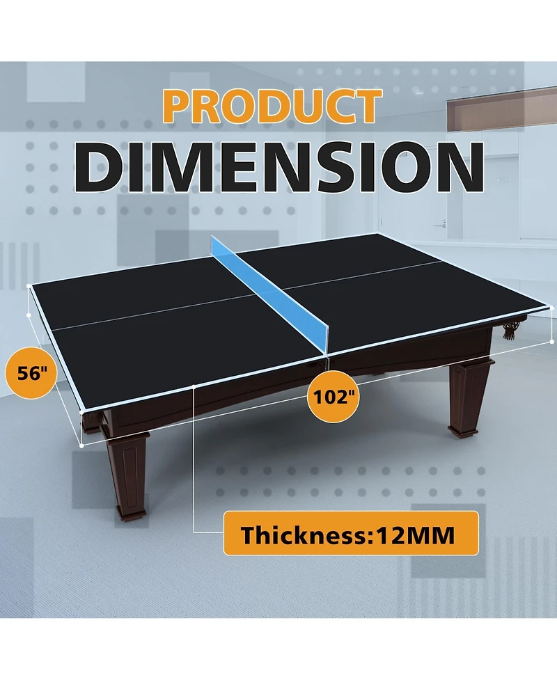 Rainsken 8.5FT Mid-Size Ping Pong Conversion Top, Foldable and Portable Tennis Table Top with Net, Single Side Upright for Indoor Games