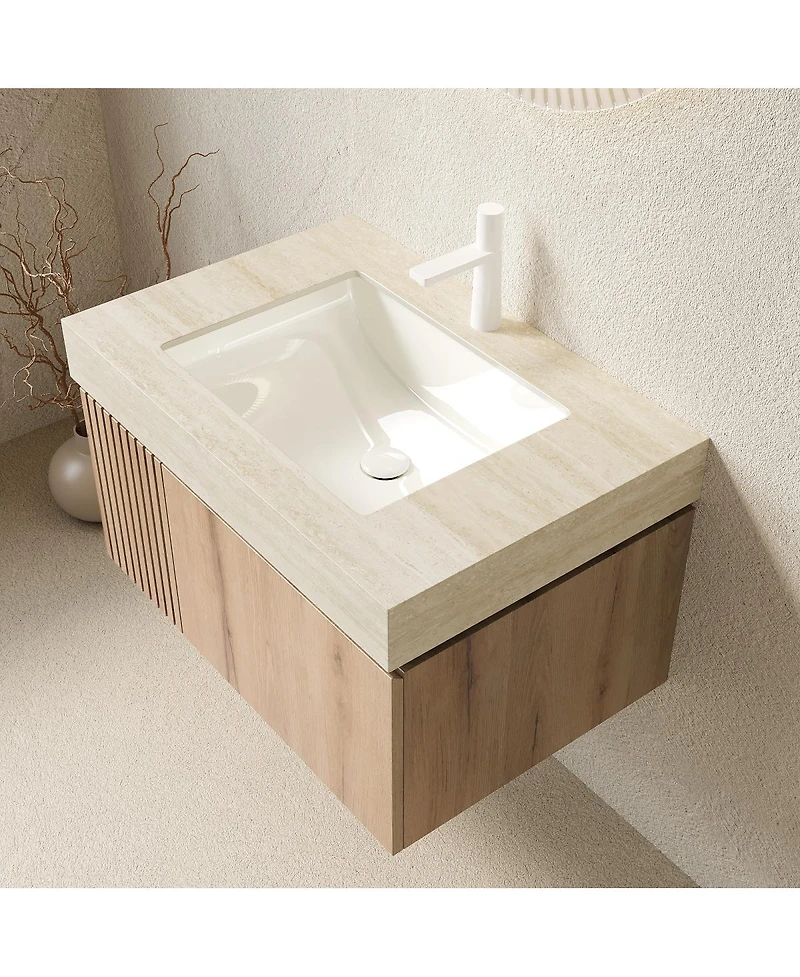 Sillysis Wall Mounted Bathroom Vanity with Sintered Stone Top, Ceramic Sink, Soft Close Storage Cabinet