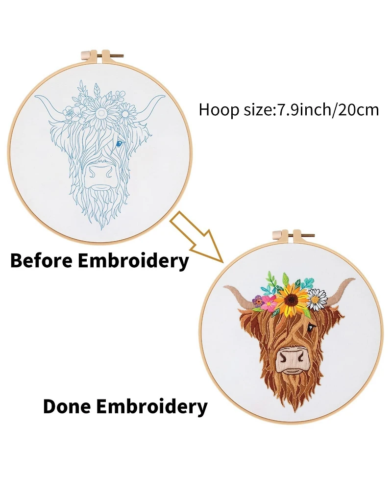 Gnuadz Highland Cow Embroidery Kit Beginners Diy Needlepoint
