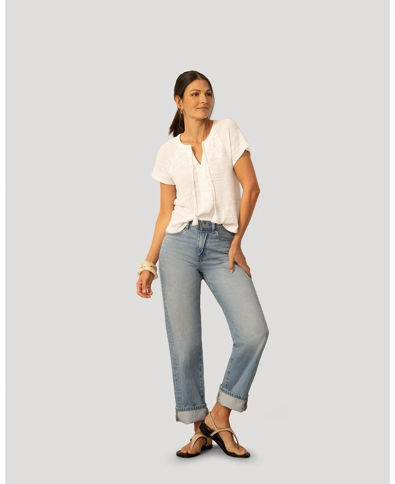 Cable & Gauge Women's Cable and Gauge Crochet Trim Crinkle Peasant Top
