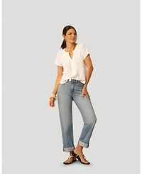 Cable & Gauge Women's Cable and Gauge Crochet Trim Crinkle Peasant Top