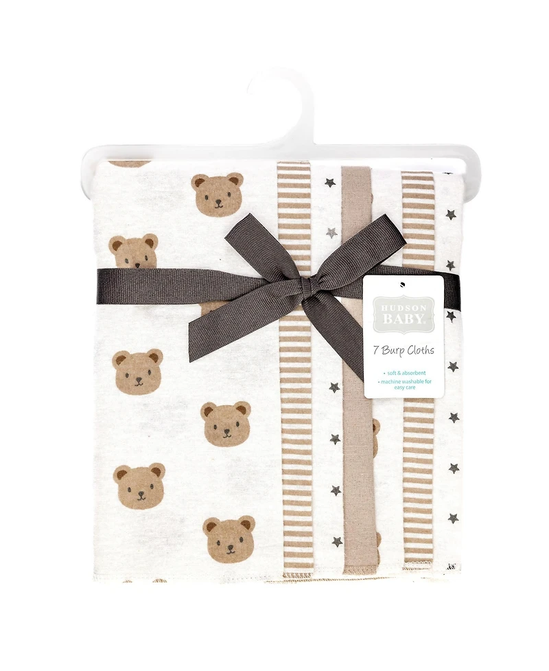 Hudson Baby Infant Cotton Poly Flannel Burp Cloths 7-Pack, Cozy Cutie, One Size