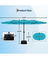 Gaomon Large Outdoor 15FT Double-Sided Rectangular Patio Umbrella with Base for Pool, Lawn