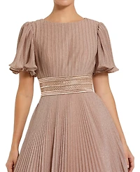 Mac Duggal Women's Pleated Shimmering Georgette Flutter Sleeve Gown