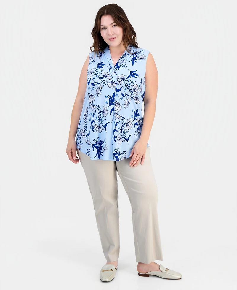 Jm Collection Plus Indina Floral Sleeveless V-Neck Top, Macy's Exclusive