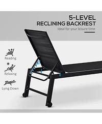 Outsunny Patio Garden Sun Chaise Lounge Chair with 5-Position Backrest, 2 Back Wheels, & Industrial Design, Black