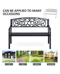 Outsunny 50" 2-Person Garden Bench Loveseat with Cast Iron Decorative Welcome Vines, Outdoor Patio Bench for Backyard, Porch, Entryway