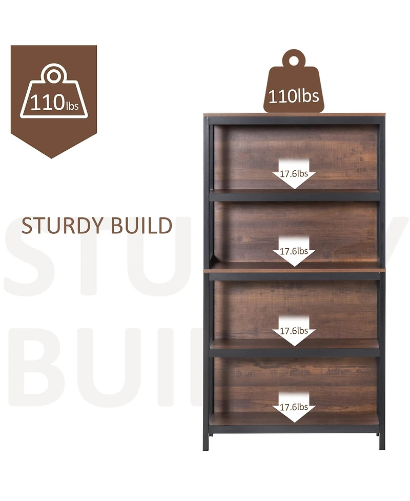 Homcom 4 Tier Bookshelf Utility Storage Shelf Organizer w/Back Support,