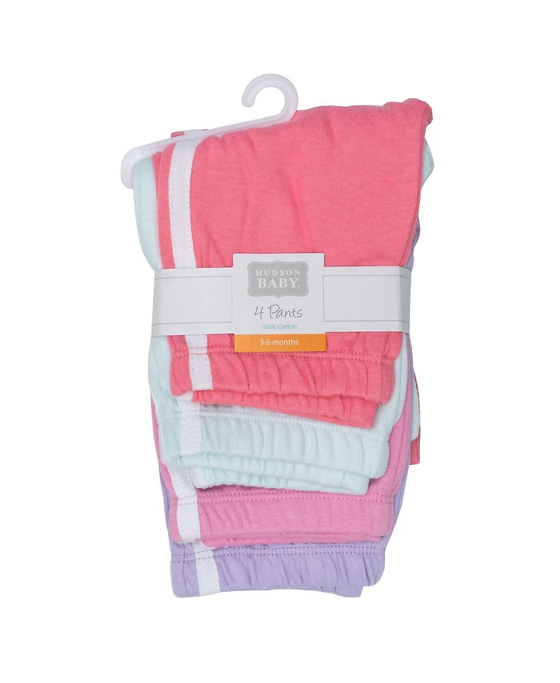 Hudson Baby Toddler Girls Cotton 4 Pieces Pants and Leggings, Conch Shell Begonia.