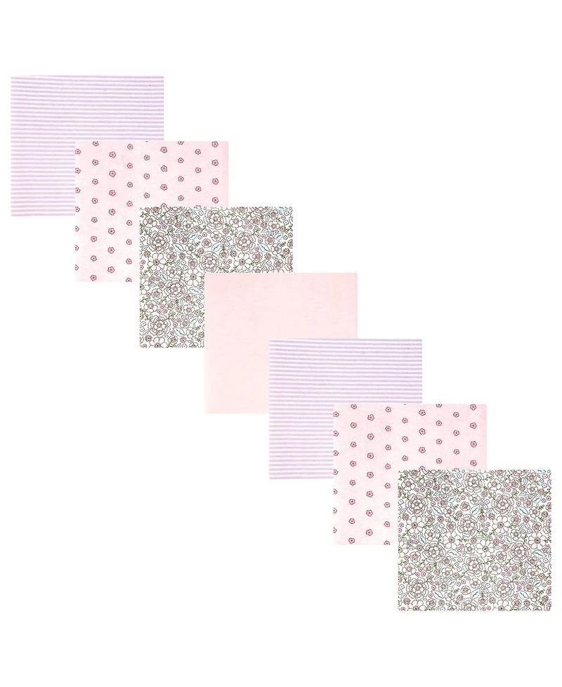 Hudson Baby Girl Cotton Poly Flannel Receiving Blankets Bundle, Outline Floral Soft Pink, One Size