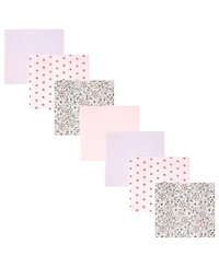 Hudson Baby Girl Cotton Poly Flannel Receiving Blankets Bundle, Outline Floral Soft Pink, One Size