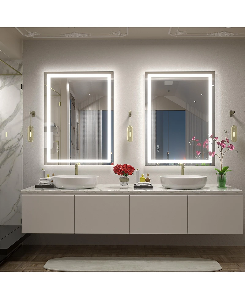 Apmir 30" x 40" Super Bright Front and Back Led Lighted Anti-Fog Tempered Glass Bathroom/Vanity Mirror with Etl and 3-Year Warranty