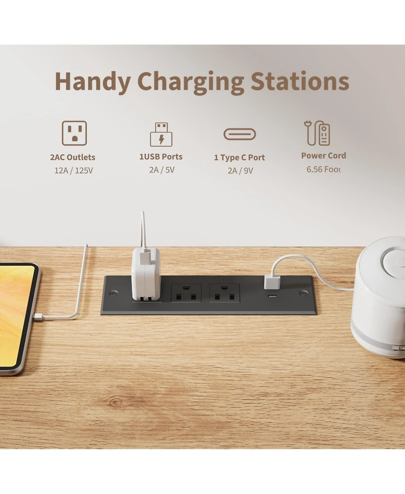 Gaomon 54" Modern Fluted Home Office Desk with Charging Station