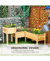 Raised Garden Bed, Set of 3 Wood Box & Trough Planters, Draining