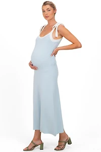 Pinkblush Maternity Light Blue Knit Contrast Shoulder Tie Dress