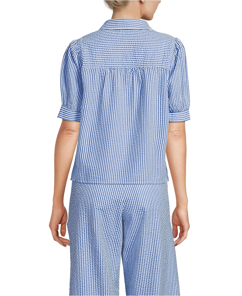 Lands' End Women's Seersucker Peter Pan Collar Shirt