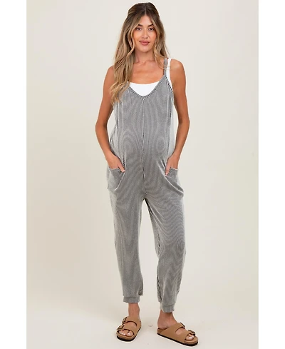 Pinkblush Maternity Charcoal Ribbed Sleeveless Jumpsuit