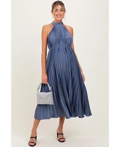 Pinkblush Maternity Navy Blue Pleated Halter Dress