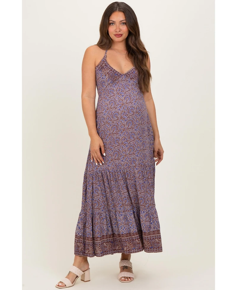 Pinkblush Maternity Brown Paisley Halter Maxi Dress