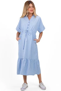 Pinkblush Maternity Light Blue Striped Button Collared Midi Dress