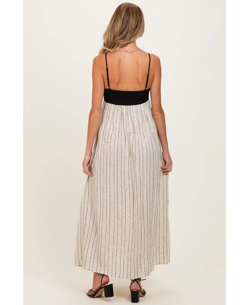 Pinkblush Maternity Black White Striped and Colorblock Maxi Dress