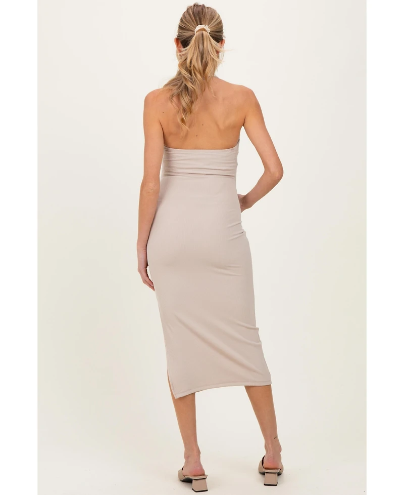 Pinkblush Maternity Beige Open Back Bodycon Dress