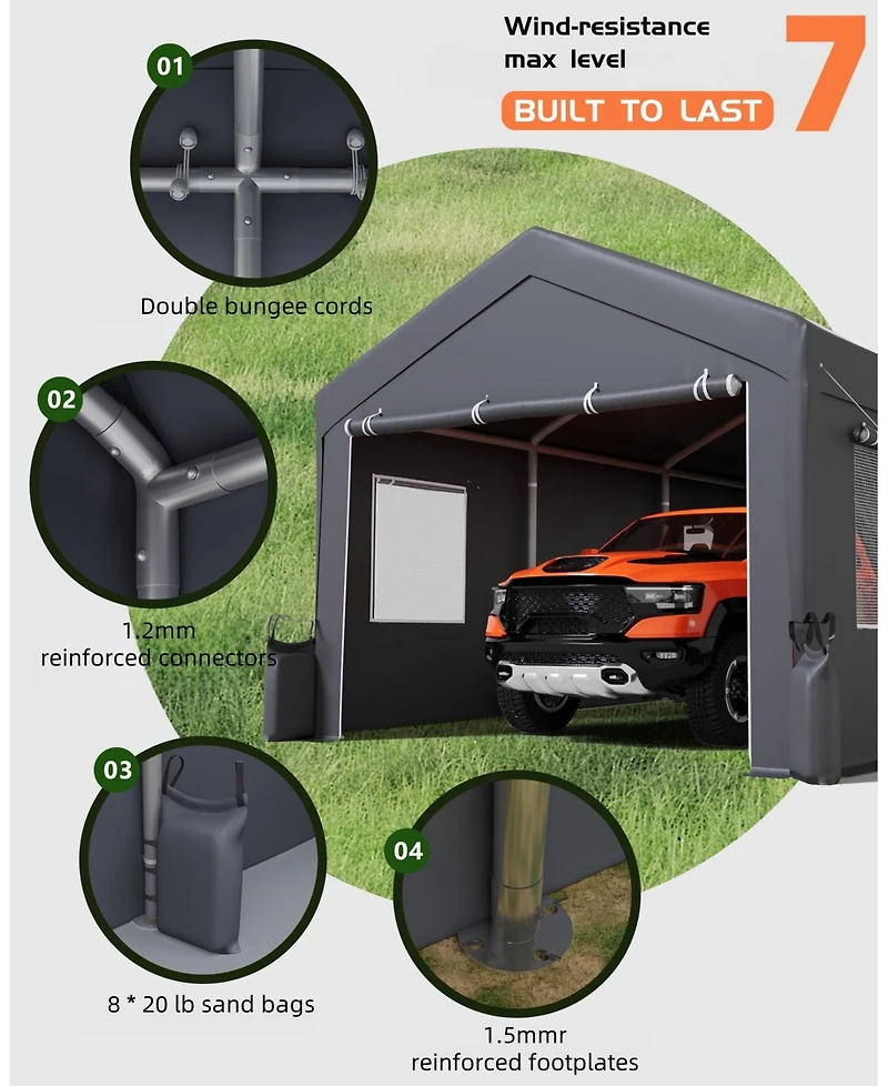 Gaomon 10X20 Ft Portable Carport with 4 Roll-Up Windows, Doors for Car Boat Truck Motorcycle