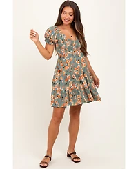 Pinkblush Maternity Olive Floral Smocked V-Neck Puff Sleeve Dress