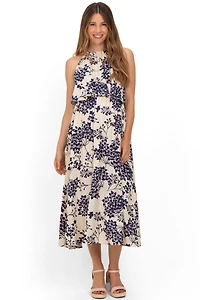 Pinkblush Maternity Navy Floral Flounce Halter Midi Dress