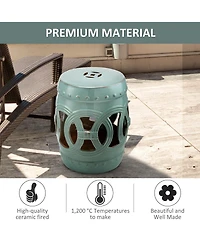 Outsunny 14" x 17" Ceramic Side Table Garden Stool with Knotted Ring Design & Glazed Strong Materials, Antique Blue