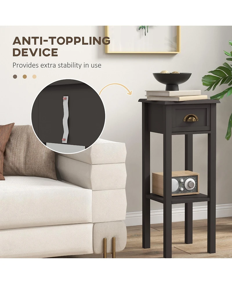 Homcom 2-Tier Side Table with Drawer Shelf for Living Room, Light