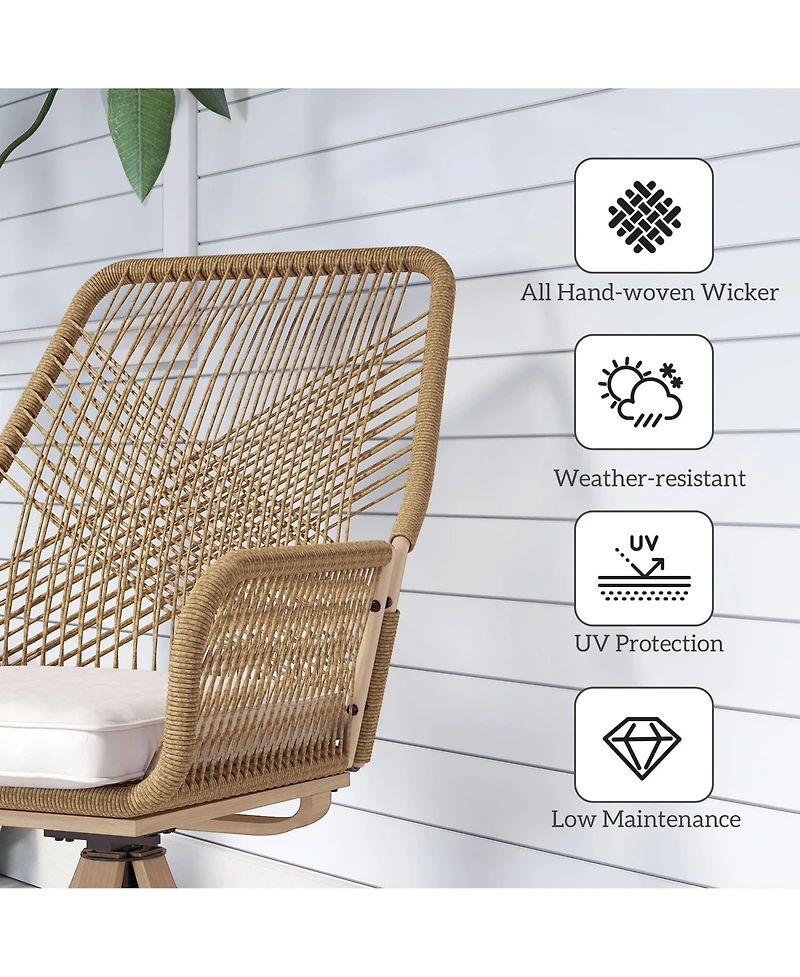 Outsunny Patio Swivel Chairs Set of 2, Rat Dining Chairs with Cushions