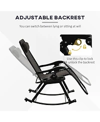 Outsunny Zero Gravity Reclining Rocking Chair, Lounge Rocker, Folding, Pillow, Side Tray, Cup and Phone Holder