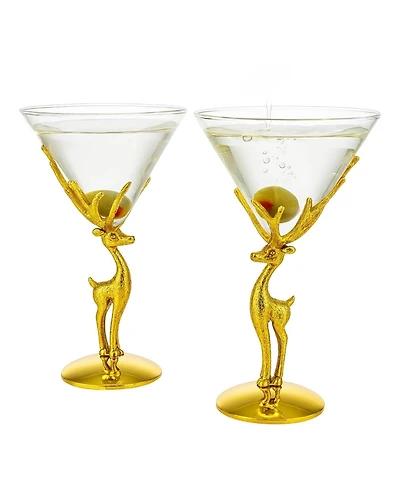 The Wine Savant Gold Stag Antler Standing Martini Glasses, Set of 2