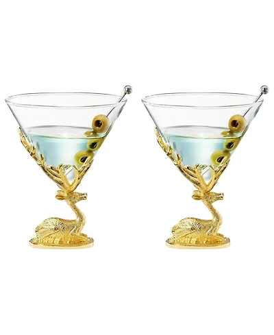 The Wine Savant Gold Stag Antler Sitting Martini Glasses, Set of 2